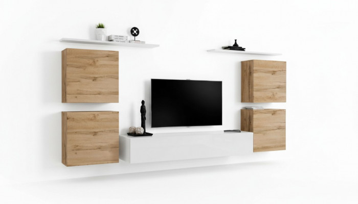 Luxus Wunnzëmmer RTV Wunnwand Wandkabinett Regal Fernseher Holz Wand Regaler Neijoer