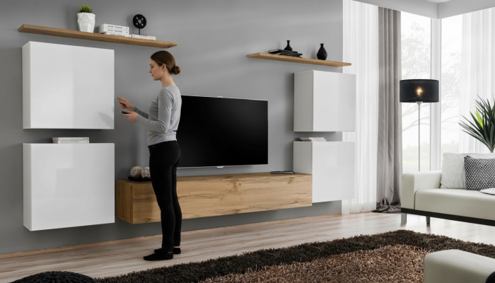Garnitur Set 7tlg Luxus Neiwunnenwand Braun TV Stänner Wandschaf Holz
