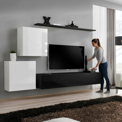 Wunnwand Holzmiwwel Komplett 4tlg Luxus Neij 2x Wandschaf TV Stänner Design