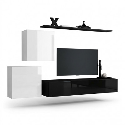 Wunnwand Holzmiwwel Komplett 4tlg Luxus Neij 2x Wandschaf TV Stänner Design
