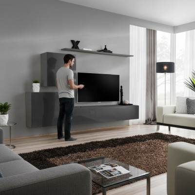 Wunnzëmmer Modern Stil Wunnwänn 4-Deel Set Säitbord Gro Regal Nei