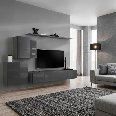 Wunnzëmmer Modern Stil Wunnwänn 4-Deel Set Säitbord Gro Regal Nei
