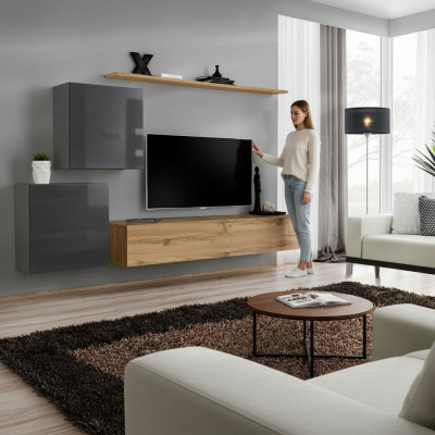 Wunnzëmmer Miwwel Set Wunnwand TV-Stänner Sideboard Regal Holz Luxus Wandschaf