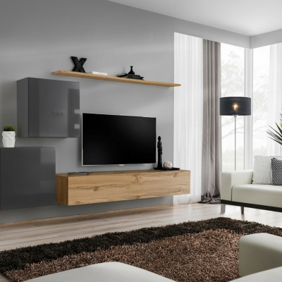 Wunnzëmmer Miwwel Set Wunnwand TV-Stänner Sideboard Regal Holz Luxus Wandschaf