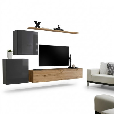 Wunnzëmmer Miwwel Set Wunnwand TV-Stänner Sideboard Regal Holz Luxus Wandschaf