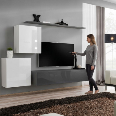 Wunnwand Wunnzëmmer Set Gro Sideboard Wandregal 4tlg Set Designer Holz Nei