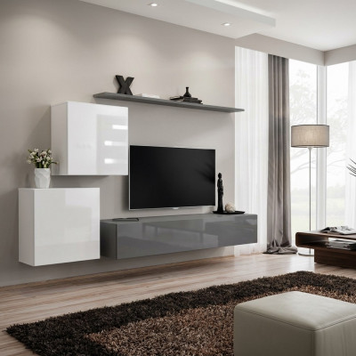 Wunnwand Wunnzëmmer Set Gro Sideboard Wandregal 4tlg Set Designer Holz Nei