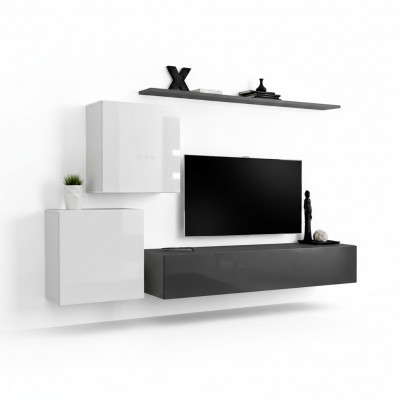 Wunnwand Wunnzëmmer Set Gro Sideboard Wandregal 4tlg Set Designer Holz Nei