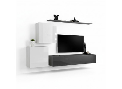 Wunnwand Wunnzëmmer Set Gro Sideboard Wandregal 4tlg Set Designer Holz Nei