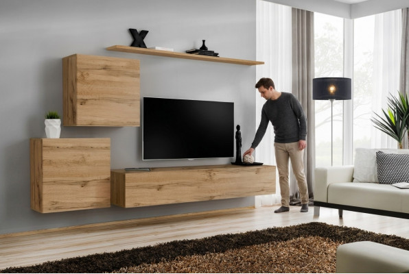 Wunnwand TV-Stänner Wunnzëmmer Set 4 Deeler Wunnmöbel Modern Wunnzëmmer Holz