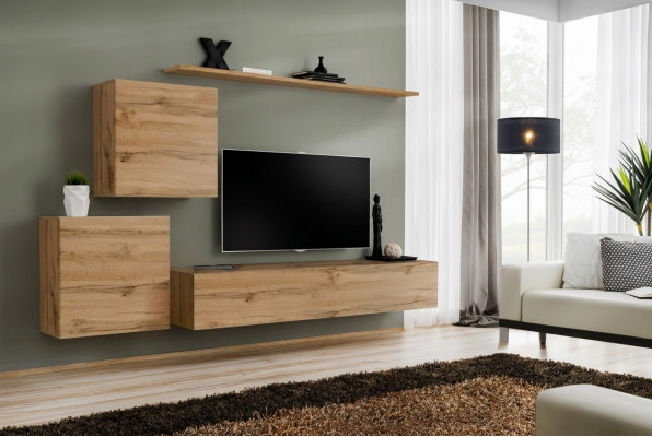 Wunnwand TV-Stänner Wunnzëmmer Set 4 Deeler Wunnmöbel Modern Wunnzëmmer Holz