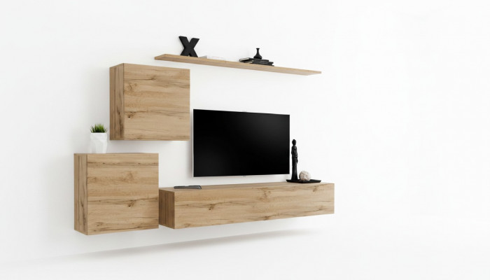 Wunnwand TV-Stänner Wunnzëmmer Set 4 Deeler Wunnmöbel Modern Wunnzëmmer Holz
