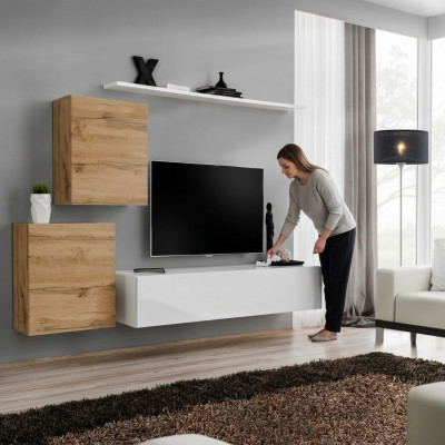 Wunnzëmmer Set 4 Stéck Wandregal Sideboard Wunnwand 2x Wandsschaf Design Neit