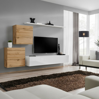 Wunnzëmmer Set 4 Stéck Wandregal Sideboard Wunnwand 2x Wandsschaf Design Neit