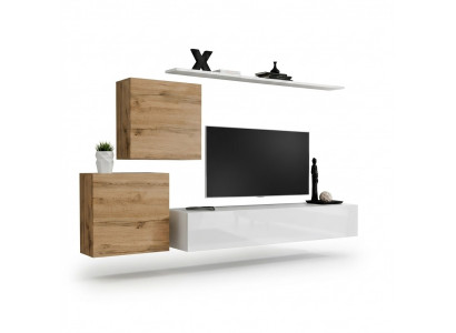 Wunnzëmmer Set 4 Stéck Wandregal Sideboard Wunnwand 2x Wandsschaf Design Neit