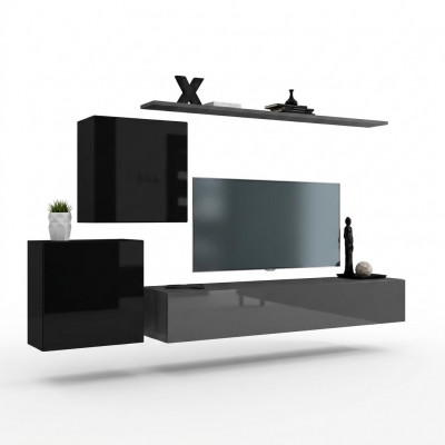 Wunnzëmmermiwwelen Set Designer Wunnwand Säitendësch 2x Wandkabinett 4 Deeler Designer Nei