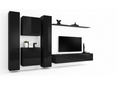 Schwaarz Wunnmauer TV Ständer Luxus Wunnzëmmer Miwwelen Komplett Set 6 Deeler Modern