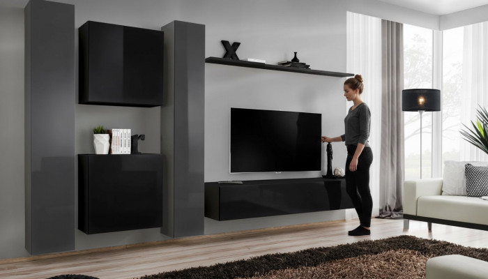 Designer schwaarz Wunnzëmmermiwwelen nei Wunnwand TV-Stand Set Miwwelen Sideboard