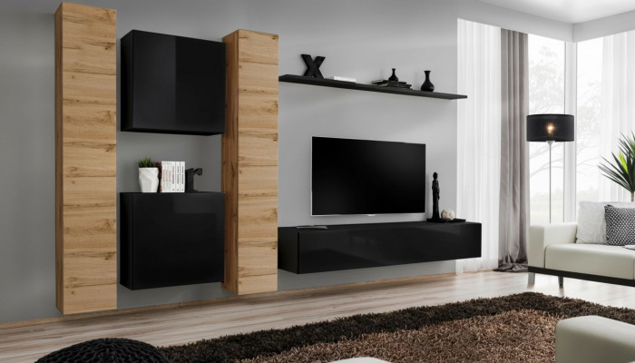 Wunnzëmmer Set 6 Deeler Wunnwand Holzméiwel Schaf Komplett Neit Wand Regal