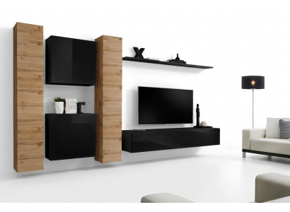 Wunnzëmmer Set 6 Deeler Wunnwand Holzméiwel Schaf Komplett Neit Wand Regal