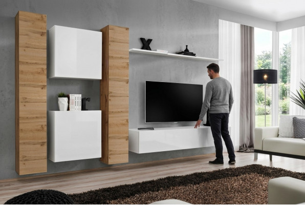 Wohnwand Wäiss Holzmiwwelen Schaf Designer Mauer-Schaf Komplett Mauer Regal