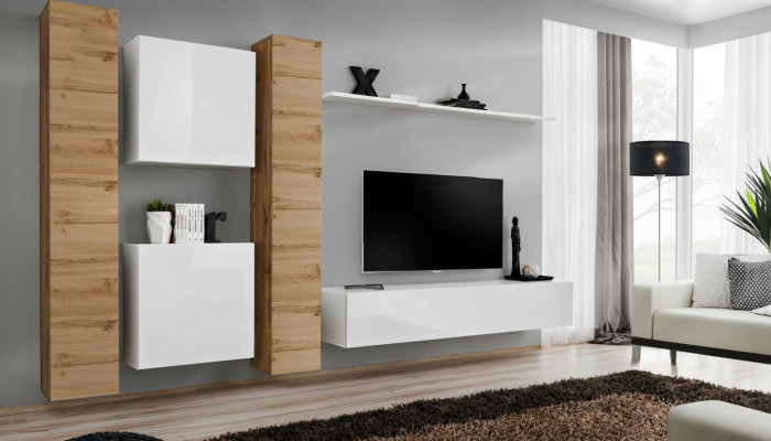 Wohnwand Wäiss Holzmiwwelen Schaf Designer Mauer-Schaf Komplett Mauer Regal