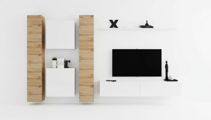 Wohnwand Wäiss Holzmiwwelen Schaf Designer Mauer-Schaf Komplett Mauer Regal