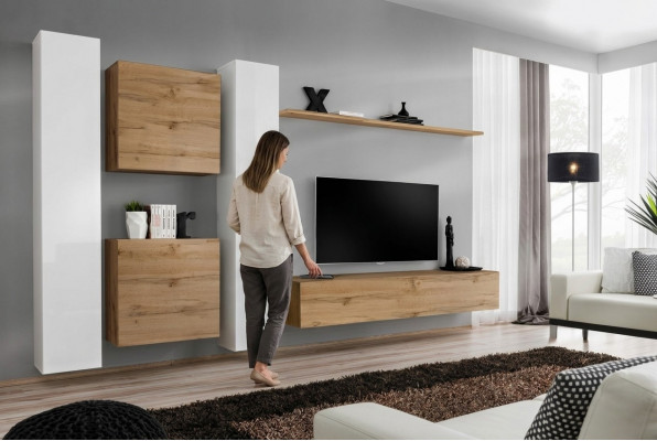 Wunnwand Designer Wunnzëimmermiwwel Braun Wandschaf Komplett Nei Wand Regal