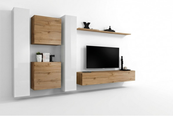 Wunnwand Designer Wunnzëimmermiwwel Braun Wandschaf Komplett Nei Wand Regal