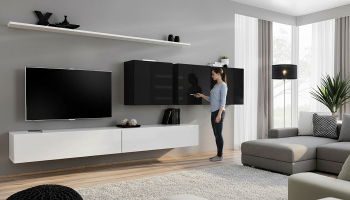 Wäiss Wohnwand 2x TV-Stänner Säitendësch Wunnzëmmerméibelen Wandschaf Designer