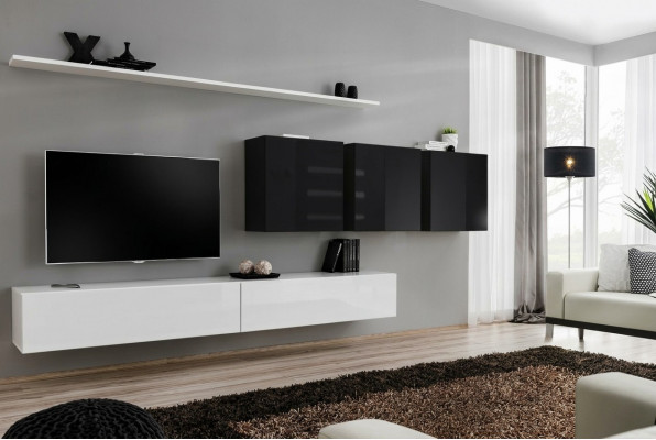 Wäiss Wohnwand 2x TV-Stänner Säitendësch Wunnzëmmerméibelen Wandschaf Designer