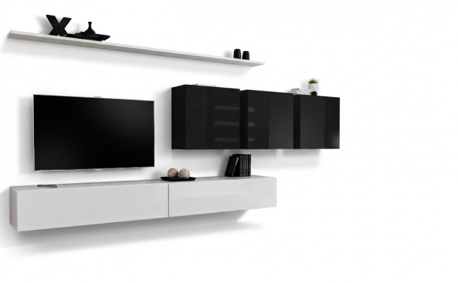 Wäiss Wohnwand 2x TV-Stänner Säitendësch Wunnzëmmerméibelen Wandschaf Designer