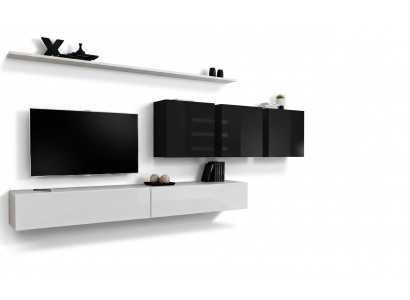 Wäiss Wohnwand 2x TV-Stänner Säitendësch Wunnzëmmerméibelen Wandschaf Designer