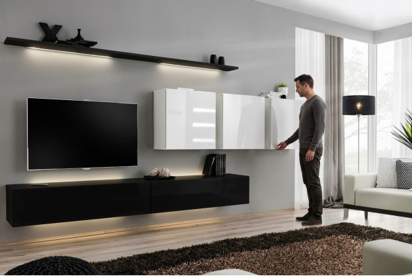 Designer Modern Wohnwand Wunnzëmmermiwwelen Schwaarz Holzmöbel Sideboard