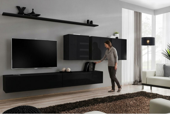Schwarz Wunnwand Wunnzëmmert Möbel Modern Designer Sideboard Wandkabinett Designer