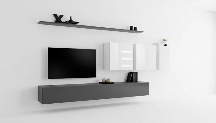Holzmöbel Wunnmauer Grau Designer TV-Stänner Héichglanz Säitendësche Wandkabinett
