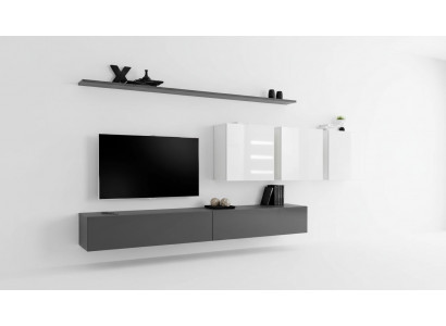 Holzmöbel Wunnmauer Grau Designer TV-Stänner Héichglanz Säitendësche Wandkabinett