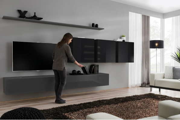 Wunnwand Grom Komplett 7tlg Designer Holzmiwwel Sideboard Mauereschaf Wand Regal