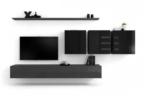 Wunnwand Grom Komplett 7tlg Designer Holzmiwwel Sideboard Mauereschaf Wand Regal