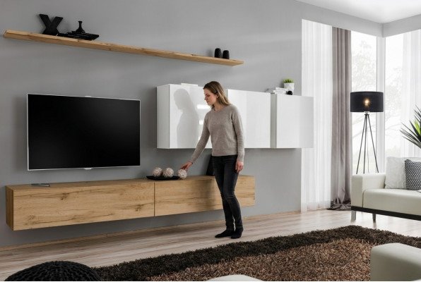 Komplett Set Wunnwand Modern TV-Stänn Sideboard Ariichtung Design Wand Regal