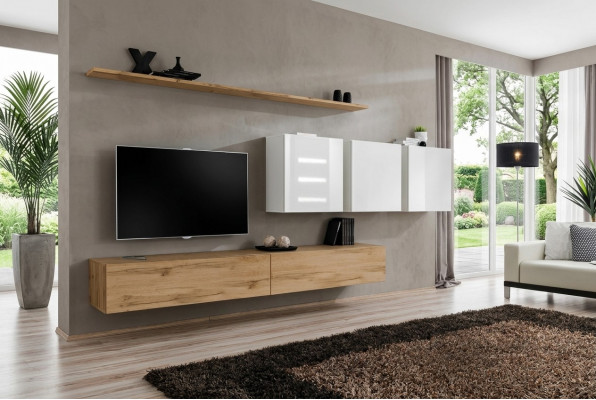 Komplett Set Wunnwand Modern TV-Stänn Sideboard Ariichtung Design Wand Regal