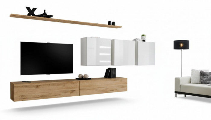 Komplett Set Wunnwand Modern TV-Stänn Sideboard Ariichtung Design Wand Regal
