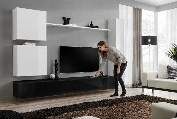 Design Wunnwand Sideboard 3x Schaf TV-Ständer Set 6tlg.Holzmöbel Stil Designer