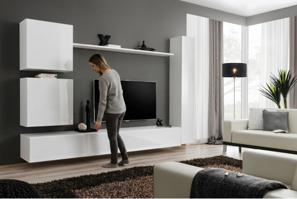 Wäiss Luxus Wunnwand Wunnzëmmer Miwwelen Designer TV-Ständer Wandregal Modernen Set