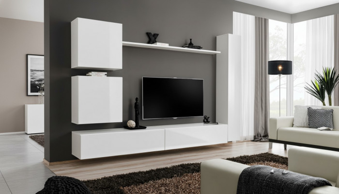 Wäiss Luxus Wunnwand Wunnzëmmer Miwwelen Designer TV-Ständer Wandregal Modernen Set