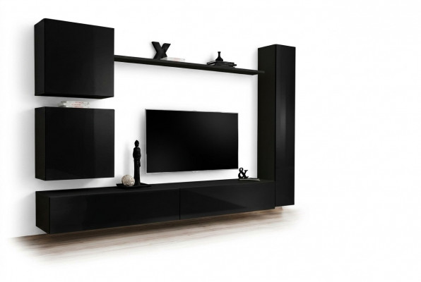 Luxus schwaarz Wunnwand Designer Wandschaf Set 6 Stéck Holzmöbel Wunnzëmmermöbel
