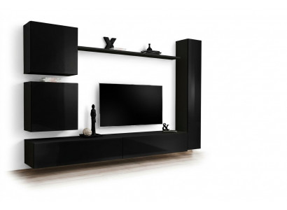 Luxus schwaarz Wunnwand Designer Wandschaf Set 6 Stéck Holzmöbel Wunnzëmmermöbel