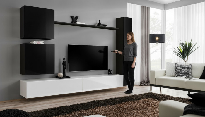 Holzmiwwel Wunnwand Modern Schwaarz Miwwelen TV-Stänner Ariichtung Sideboard