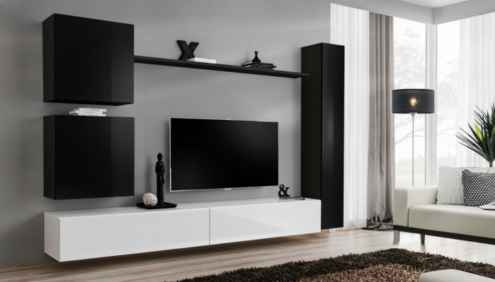 Holzmiwwel Wunnwand Modern Schwaarz Miwwelen TV-Stänner Ariichtung Sideboard