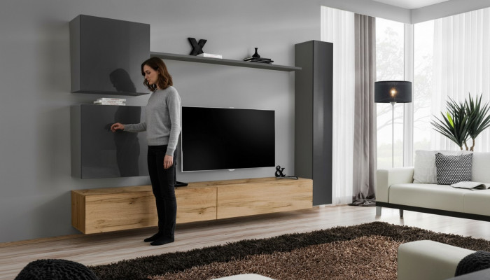 Wandschaf Wohnwand Komplett Set 6-delig Modern Miwwelen Sideboard TV-Stänner